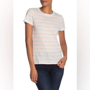 Vince Striped Short Sleeve Tee - White and Gray, orange and blue stripes